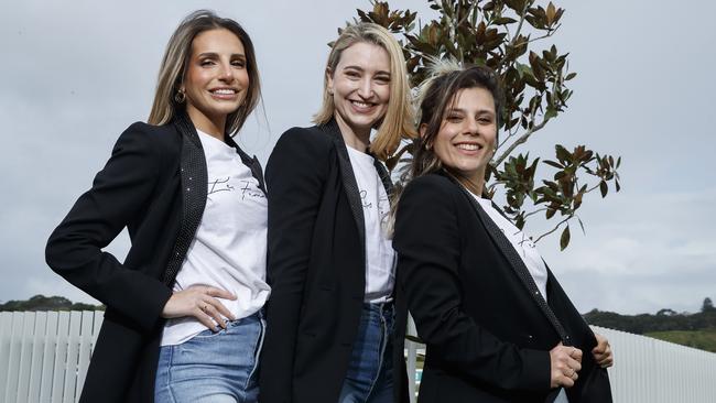 Les Femmes will be performing at The Everest Carnival Fashion Lunch and singing the National Anthem. Pictured is (left) Jacinta Gulisano, Emma Mylott and Elisha Semaan. Picture: David Swift