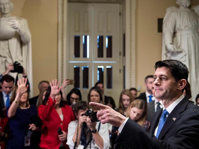 Speaker of the House Paul Ryan takes questions from reporters after the House passed tax reform legislation on Capitol Hill December 19, 2017 in Washington, DC. Picture: AFP/Brendan Smialowski