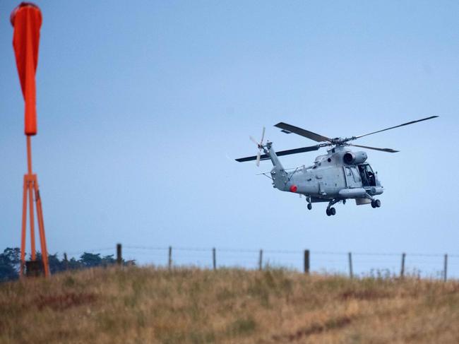 An airforce helicopter leaves Whakatane airport as it assists with the recovery of the eight bodies on White Island. Picture: AFP