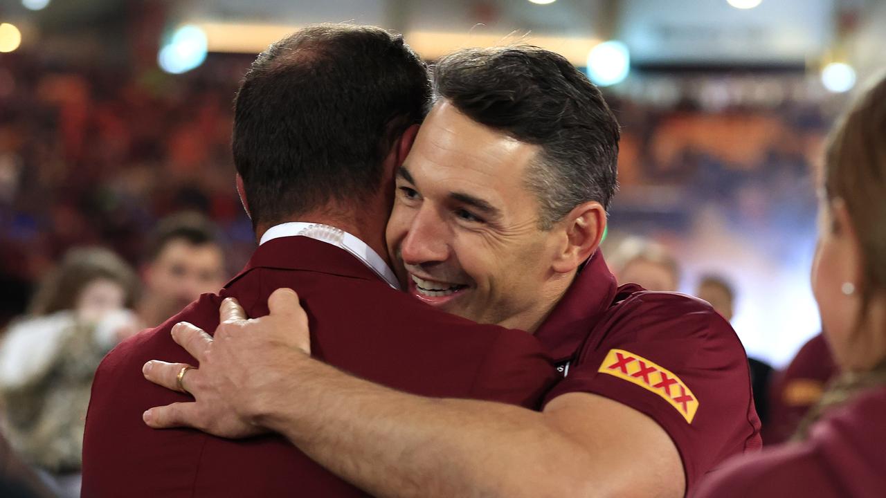 Cameron Smith and Billy Slater after game 3, the decider, of the State of Origin series between Queensland and New South Wales at Suncorp Stadium. Pics Adam Head