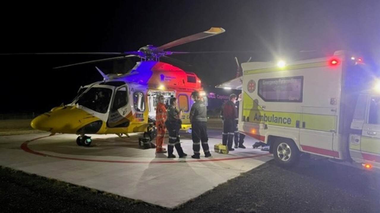 The RACQ Capricorn Rescue flew a man in his 20s involved in a single-vehicle rollover on the Bruce Highway at Ogmore, north of Rockhampton. Picture: RACQ Capricorn Rescue