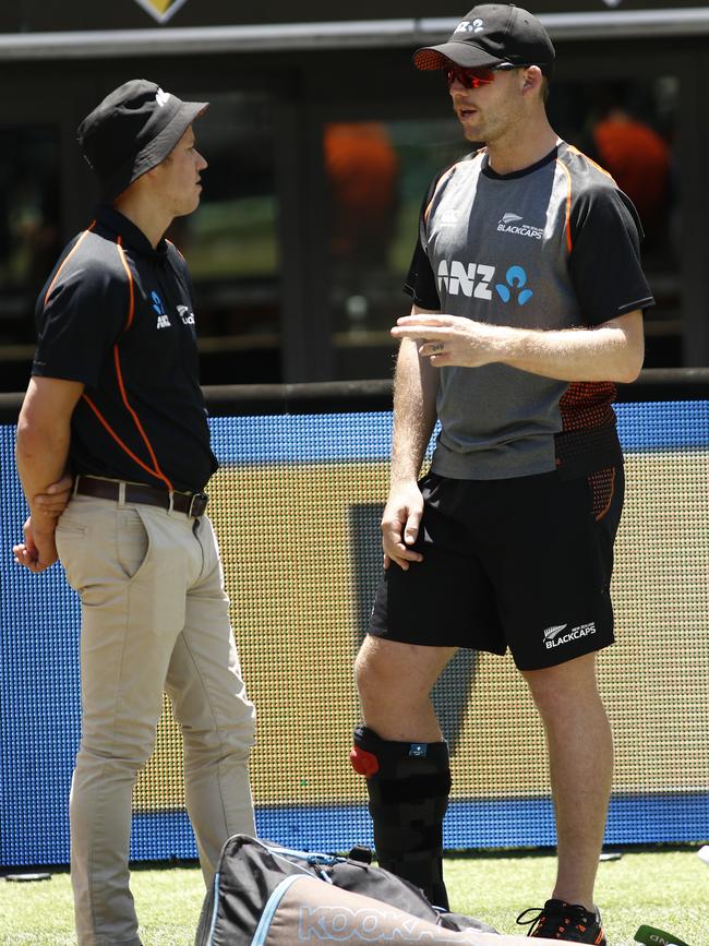 Lockie Ferguson in a moon boot today. Picture: Getty Images