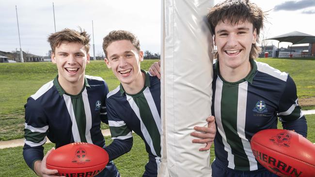 Herald Sun Shield boy's senior semi-finals. St Patrick's College teams have  competed in the last 11 Herald Sun Shield grand finals, winning six of them.Joe Fraser , 1st XVIII captain James Clark andJames Van Es.Picture:Rob Leeson.