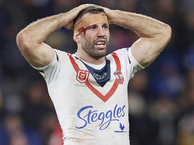 James Tedesco of the Roosters looks dejected after defeat during the round 15 NRL match between the Parramatta Eels and the Sydney Roosters at CommBank Stadium, on June 18, 2022, in Sydney, Australia. (Photo by Brett Hemmings/Getty Images)