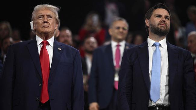 Former president and 2024 Republican presidential candidate Donald Trump stands with US Senator from Ohio and 2024 Republican vice-president candidate J.D. Vance during the first day of the 2024 Republican National Convention. Picture: AFP