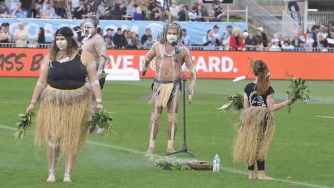 Clark Webb performs in front of more than 7000 people at the NRL Indigenous Round match at C.ex Stadium. Photo: Tim Jarrett