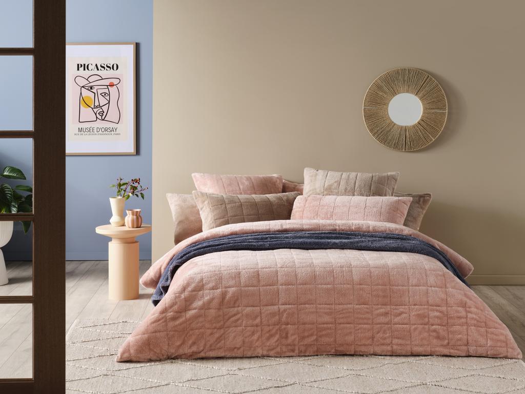 Create cosiness with soft furnishings, like this KOO Cindy Teddy quilt cover in Blush, available at Spotlight.