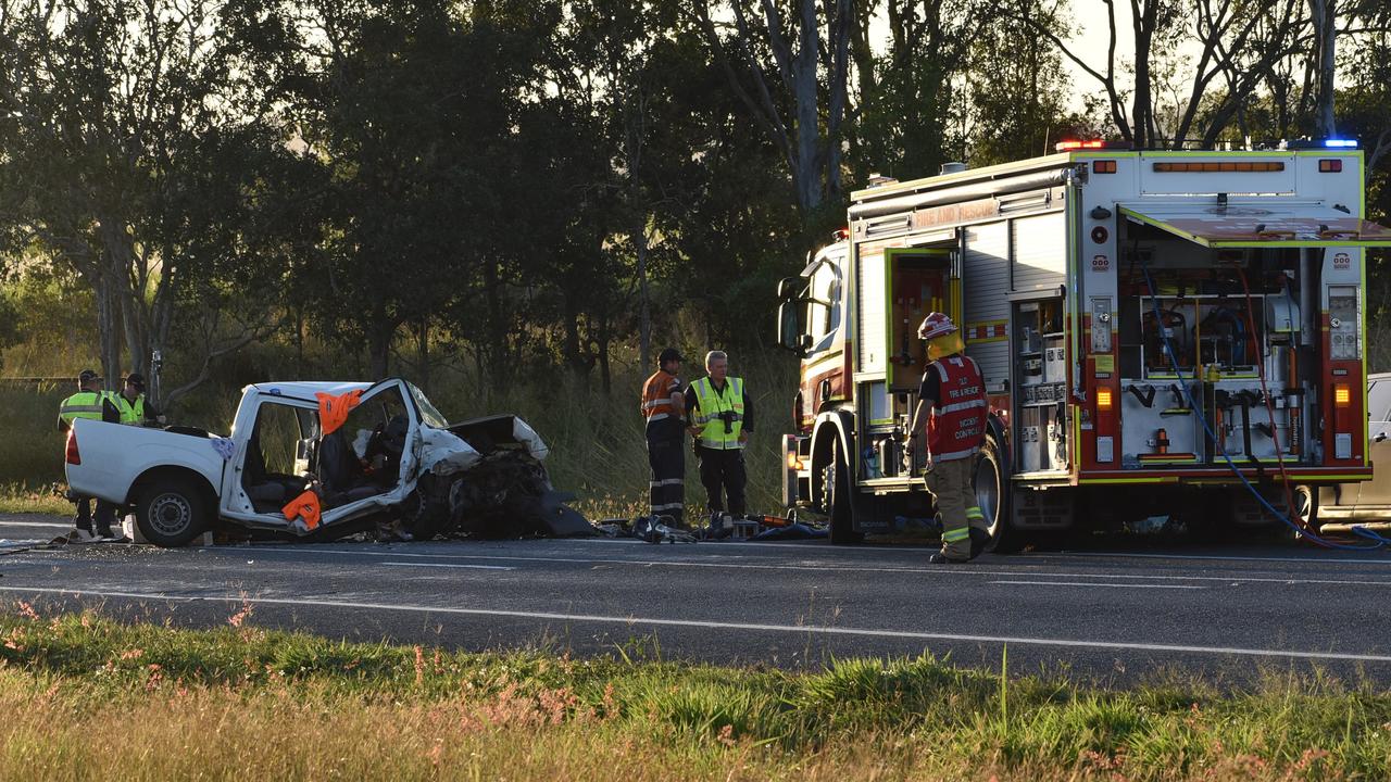 The scene of the fatal crash on the Bruce Highway at Pindi Pindi north of Mackay. A man died at the scene and three others were taken to Mackay Base Hospital. Friday, July 16, 2021. Picture: Lillian Watkins