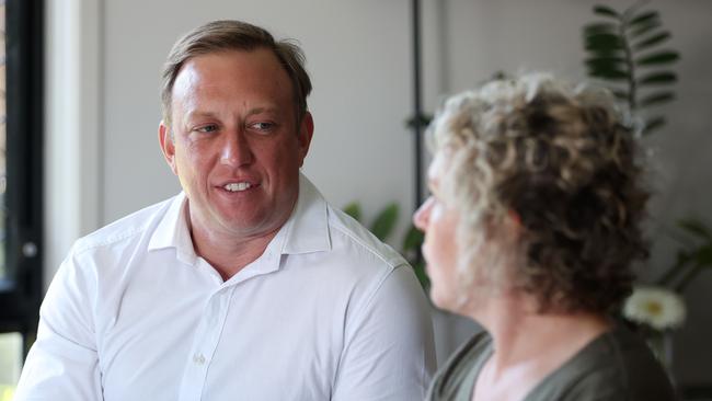 Premier Steven Miles at home with his wife Kim McDowell. Picture: Tara Croser.