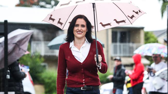 Labor candidate for Longman Rebecca Fanning arrives to vote at the 2022 federal election. Picture: Zak Simmonds