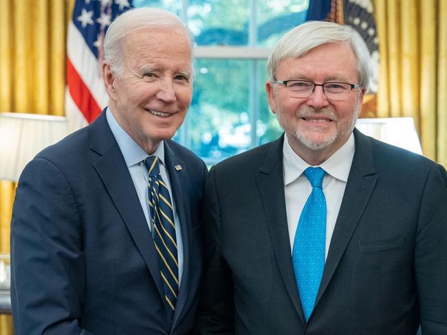 Kevin  Rudd meets Joe Biden last month as he starts his new role as  Australia's Ambassador to the US. Supplied