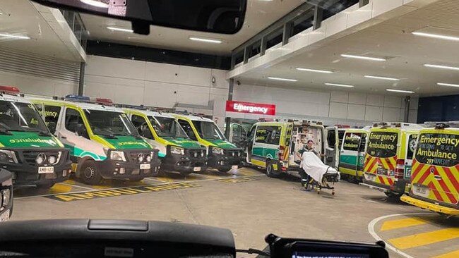 Ambulance Ramping at Flinders Medical Centre on September 16. Picture: Ambulance Employees Association