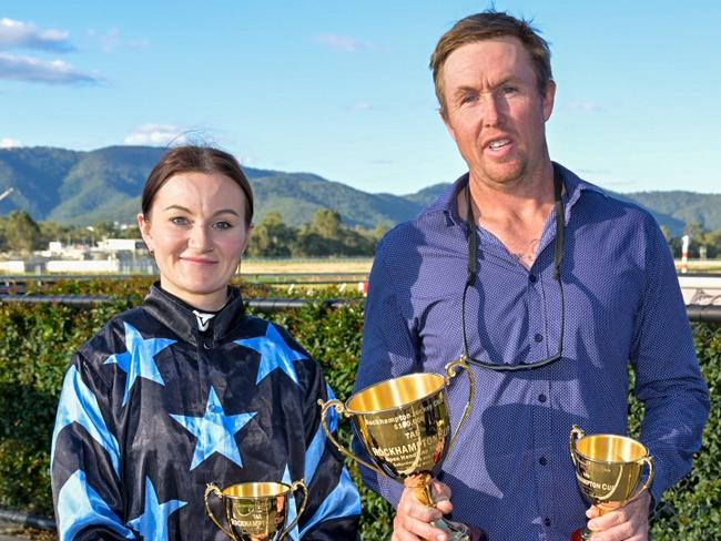 Trainer Aiden Nunn and jockey Teagan Voorham combine to win the Rockhampton Cup with Hype. Picture: Caught In The Act Photography CQ