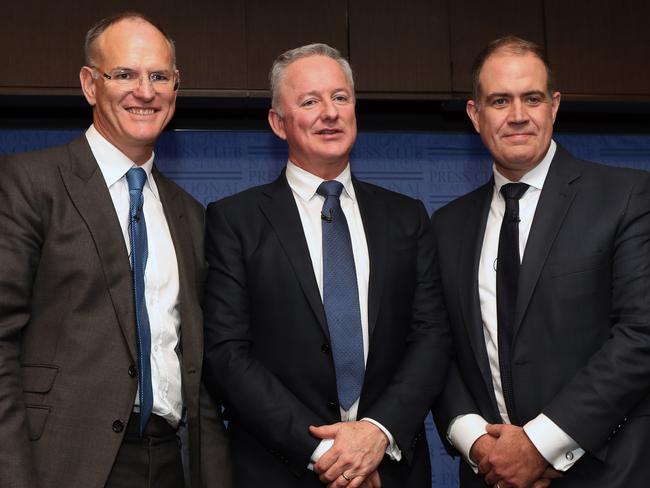 Press Freedom: On the Line. News Corp Australasia Executive Chairman Michael Miller, Chief Executive Officer Nine and Executive Chairman Australasia Hugh Marks and the Managing Director of the ABC David Anderson, during a recent joint National Press Club address in Canberra. Picture: Gary Ramage