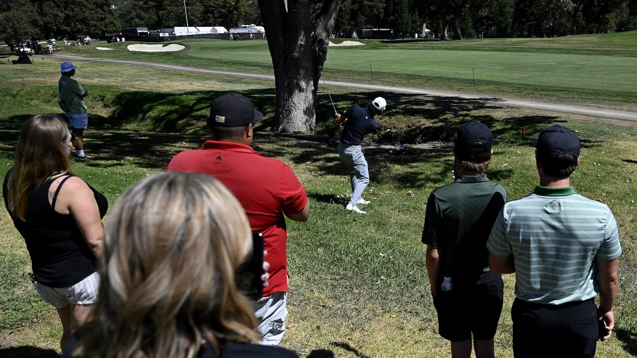 NAPA, CALIFORNIA - SEPTEMBER 14: Min Woo Lee of Australia plays a shot on the first hole during the third round of the Procore Championship 2024 at Silverado Resort on September 14, 2024 in Napa, California. (Photo by Eakin Howard/Getty Images)