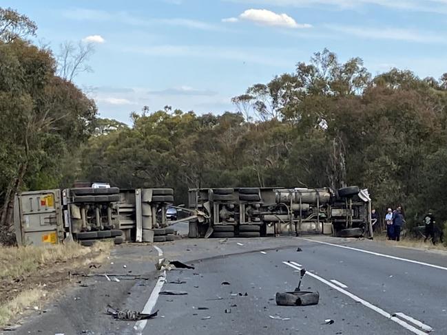 Truck rollover blocking the Western Highway Picture: Supplied