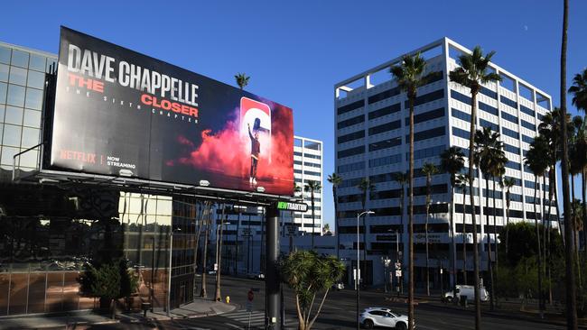 A billboard for the Dave Chappelle Netflix special The Closer is seen in Hollywood. Picture: AFP