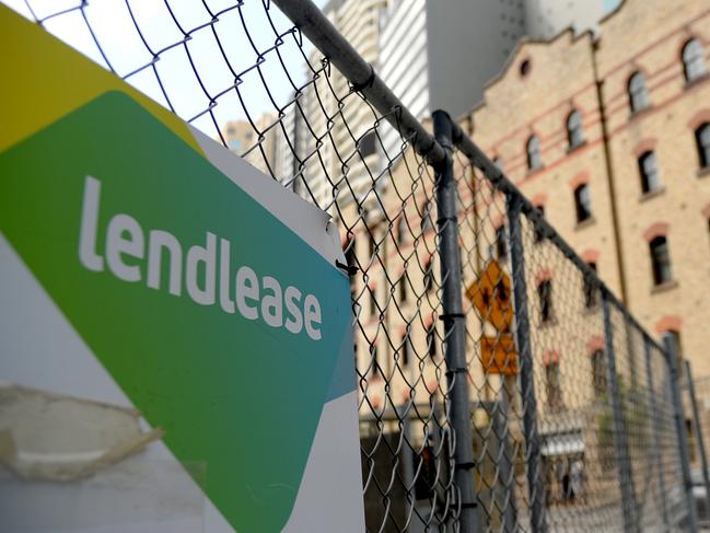 A Lendlease logo is seen on temporary fencing in Sydney's CBD on Sunday, February 24, 2019. The construction company will release its half yearly results on Monday. (AAP Image/Jeremy Piper) NO ARCHIVING