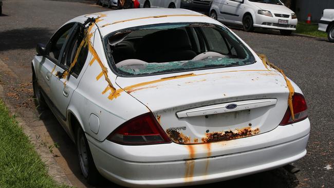 Rusted, taped up and without number plates, this Ford Falcon’s wings have been well and truly clipped. Picture: AAPimage/David Clark