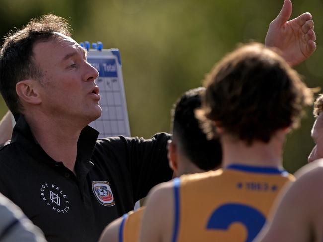 St Bernard's coach Steven Alessio during the VAFA St Bernard's v Old Geelong football match in Essendon West, Saturday, July 22, 2023. Picture: Andy Brownbill