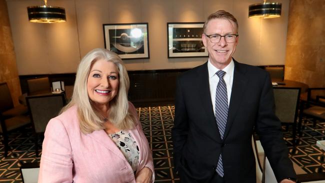 Crown Resorts chair Helen Coonan and departing CEO Ken Barton last year. Picture: David Geraghty.