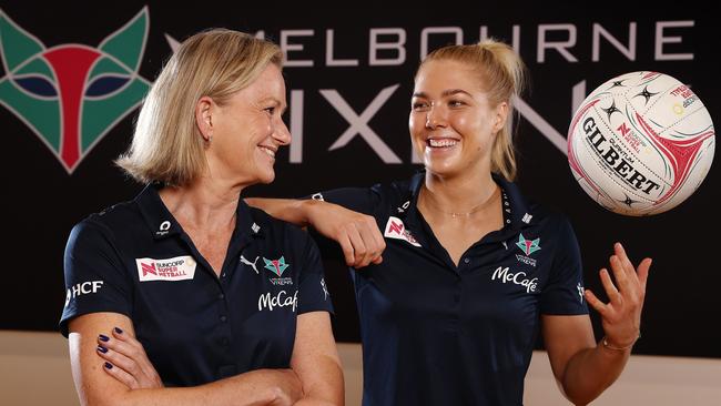 Vixens coach Simone McKinnis and player Kate Moloney, have both been at the Vixens for 10 years. Picture: Michael Klein.