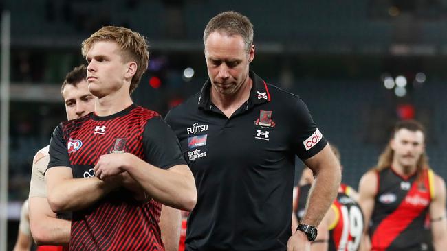 Ben Rutten and Ben Hobbs after Essendon’s big loss to Port Adelaide.