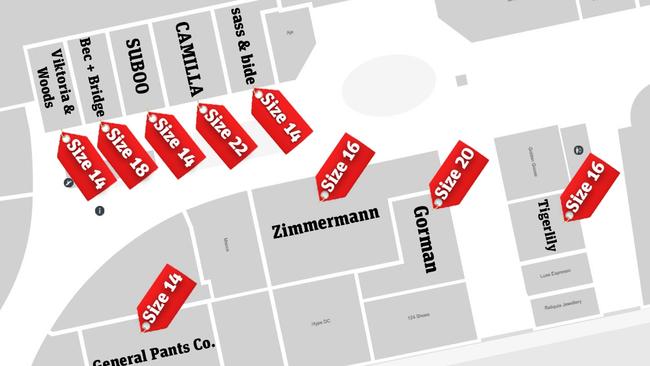 Westfields Bondi Junction clothing sizes map reveals the problem many women face when shopping.