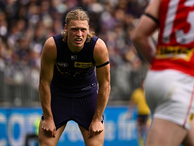 Hayden Young and the Fremantle midfield ran amok at Optus Stadium. Picture: Daniel Carson/AFL Photos via Getty Images.