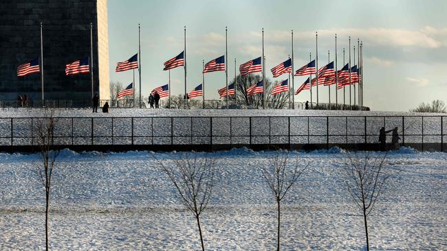 Temporary fencing around the base of the Washington Monument. Picture: AFP