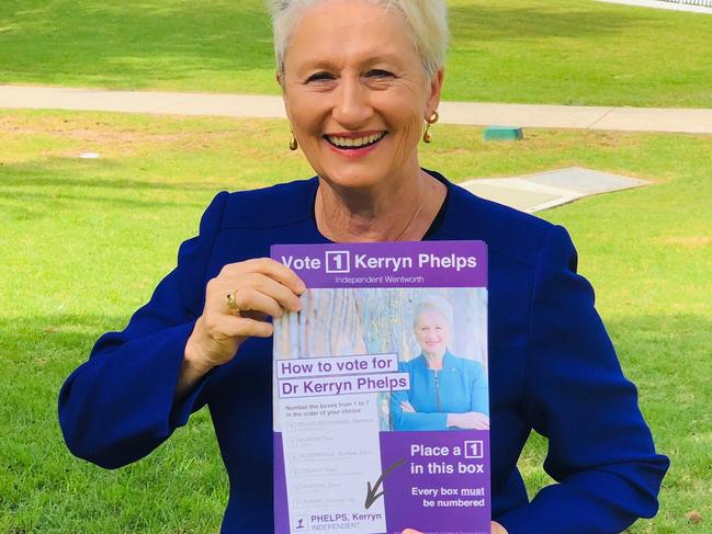 Wentworth MP Kerryn Phelps at a pre-polling centre in Waverley today. Picture: Twitter/Margo Kingston