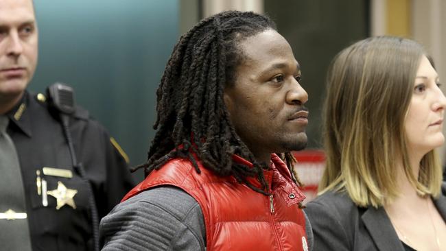 Bengals cornerback Adam "Pacman" Jones is arraigned in Hamilton County Municipal Court. The judge set bonds totalling $37,500. Picture: The Cincinnati Enquirer via AP