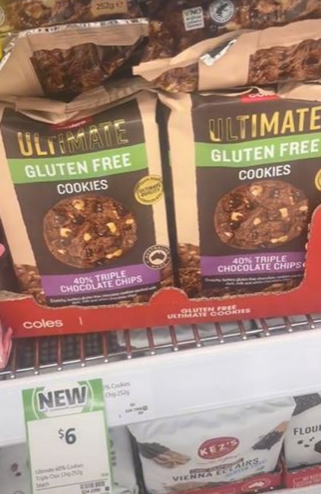 Coles has released their Ultimate cookies as gluten free. Picture: TikTok/@deficitincalories