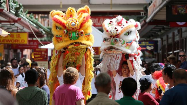 A traditional Chinese lion dance is held at the Lunar New Year street party. Picture: Calum Robertson