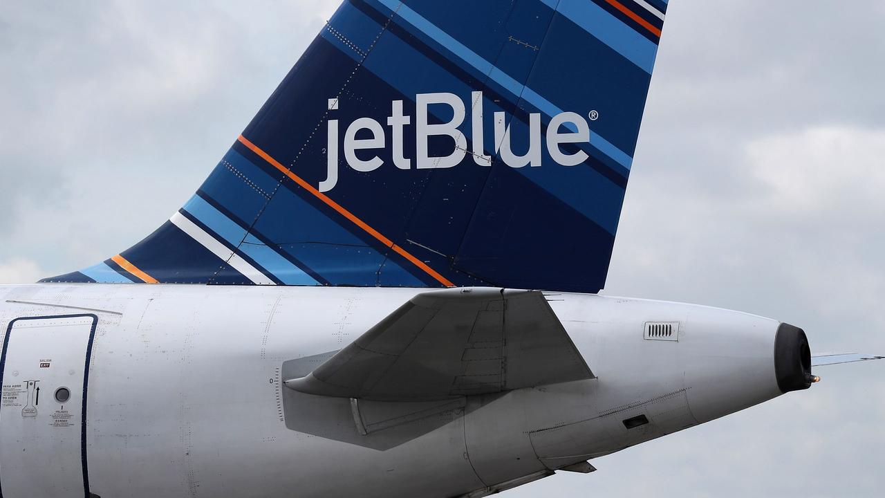 The tail of a (different) JetBlue plane. Picture: Joe Raedle/Getty Images via AFP