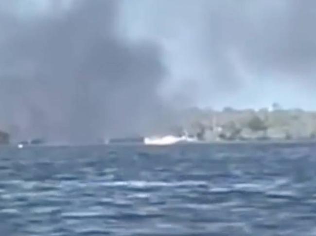 Watch: Boat goes up in flames on Gold Coast river