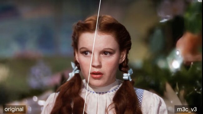 Google used AI to generate new pixels to enhance the resolution of the original 1939 film. The new version on the right is compared with the original on the left.