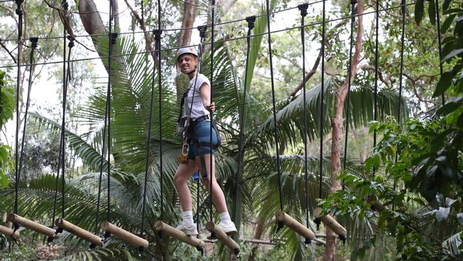 First look at the new TreeTop Challenge at Currumbin Wildlife Sanctuary. Gabrielle Buzetti-Raiti tries out the new attraction. Picture: Glenn Hampson.