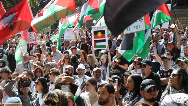 Thousands of people flocked to the pro-Palestine rally in Melbourne. Picture: David Crosling