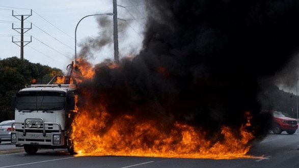 Truck fire at Grand Junction Rd, Wingfield. Picture: ABC