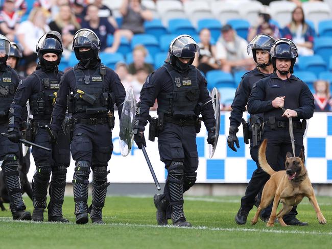 The Sydney Roosters recognised all emergency services during Sunday’s NRL match against Canberra at Allianz Stadium. Picture: Cameron Spencer/Getty Images