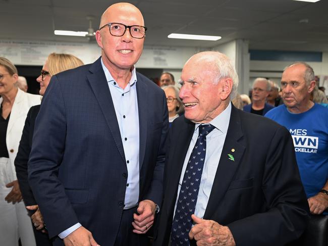 The generous pension scheme was axed in 2004 by then prime minister John Howard (pictured with Mr Dutton during the recent election campaign). Picture: Dan Peled/Getty Images