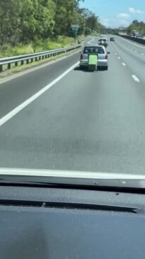 Video of wheelie bin being towed down M1