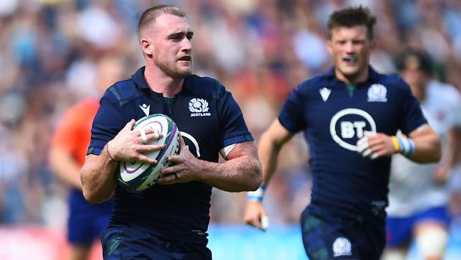 Scotland fullback Stuart Hogg gathers the ball at Murrayfield.