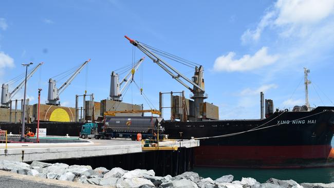 DELIVERY: A crane moving a coal haulage wagon from a ship at the Port of Mackay. Picture: Melanie Whiting