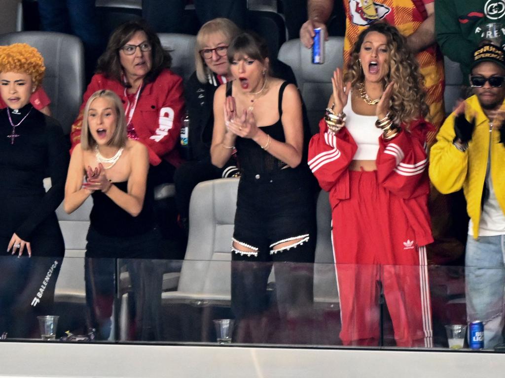 Taylor Swift cheers her boyfriend Travis Kelce on. Picture: AFP