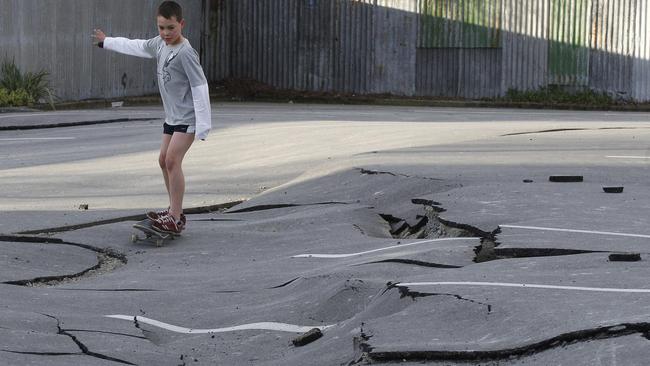 Christchurch was struck by a powerful 7.1-magnitude earthquake that smashed buildings, cracked roads and twisted rail lines and also ripped a new 3.5 metre wide fault line in the earth's surface in September 2010. Picture: Rob Griffith.