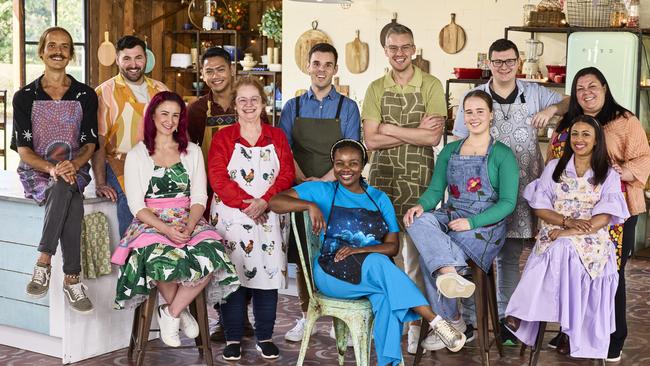 Arvin (third from back left) among the other 12 contestants of Great Australian Bake Off 2024. Picture: Foxtel