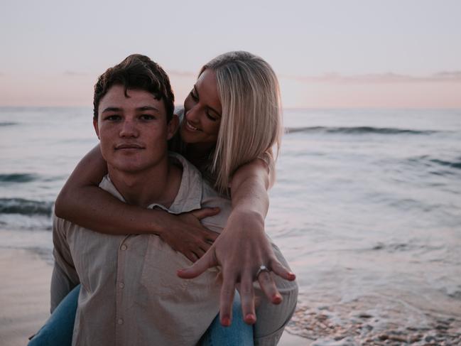 Sunshine Coast Falcons player Sammy Burns proposed to his long time girlfriend Ashleigh Cooper this week and managed to celebrate with friends despite the global pandemic.