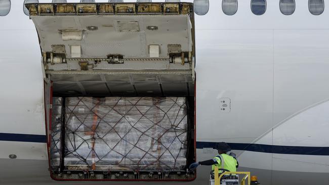 Baby formula from a passenger plane arrives in the US in June. Picture: Anna Moneymaker/Getty Images